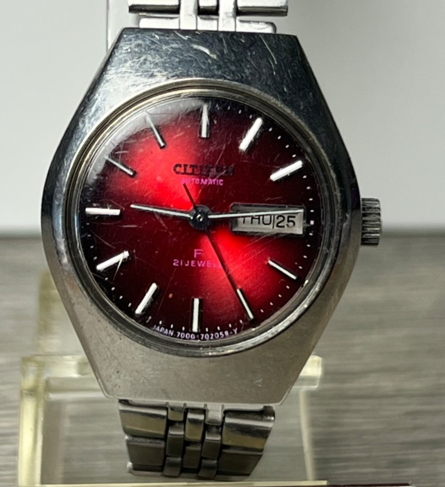 Vintage CITITZEN F, Automatic Damenuhr, rotes Ziffernblatt, seltene Dresswatch