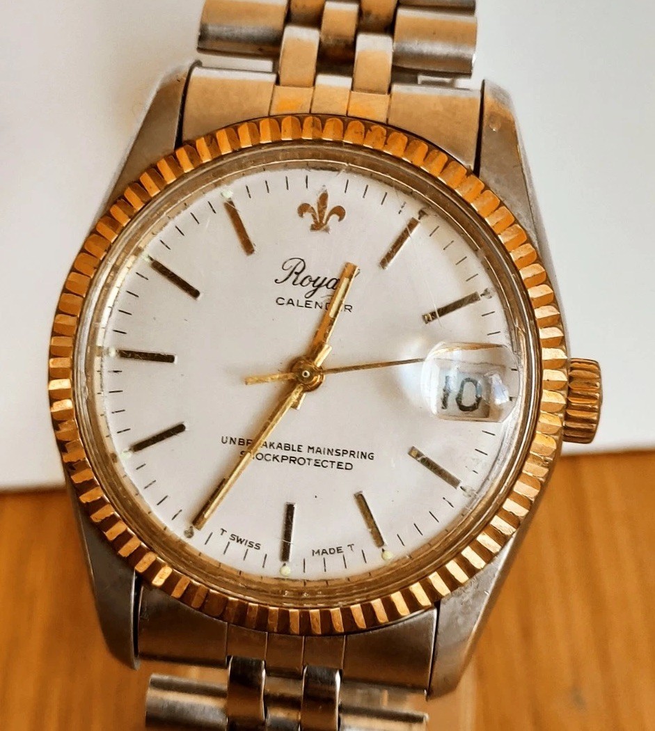 ROYAL CALENDER, Mechanischer Vintage Herrenuhr, Datum