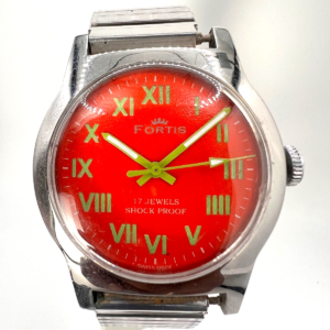 Vintage Fortis, Armbanduhr, Handaufzug, Herrenuhr, 70er Jahre, Oranges Blatt
