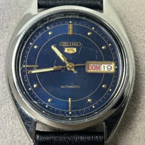 SEIKO 5 Vintage Herrenuhr, Automatikuhr, Blue Golden Dial, Lederband