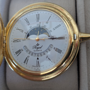 ROYAL QUARZ Taschenuhr, Mondphase, Swiss Made, Vintage in TOP Zustand