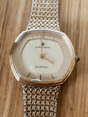 JUNGHANS goldene Vintage Damenuhr, milanaise Armband