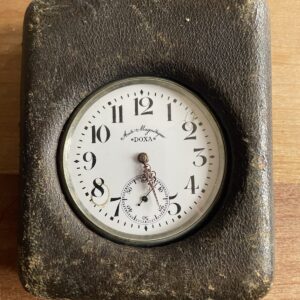 DOXA Taschenuhr AntiMagnetique, Wecker, 1905, Durchmesser 7 cm, verglaster Boden