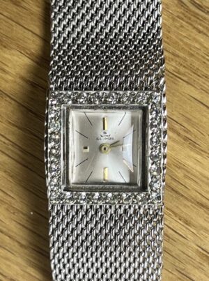 BLUMUS Brillantuhr Weissgold double, Vintage Dresswatch, Mechanische Damenuhr